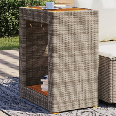 Walplus Garden Side Table With Wooden Top Grey 60X40X75 Cm Poly Rattan - image 1