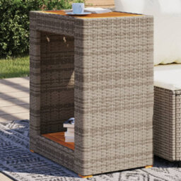 Walplus Garden Side Table With Wooden Top Grey 60X40X75 Cm Poly Rattan - thumbnail 1