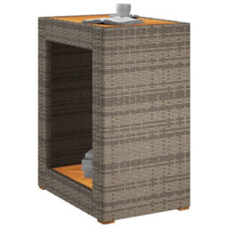 Walplus Garden Side Table With Wooden Top Grey 60X40X75 Cm Poly Rattan - thumbnail 4