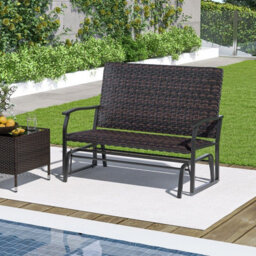Gainoom Outdoor Glider Bench 2-Person Rattan Rocking Chair Garden Loveseat - thumbnail 3