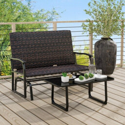 Gainoom Outdoor Glider Bench 2-Person Rattan Rocking Chair Garden Loveseat - thumbnail 5