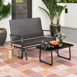 Gainoom Outdoor Glider Bench 2-Person Rattan Rocking Chair Garden Loveseat - thumbnail 4