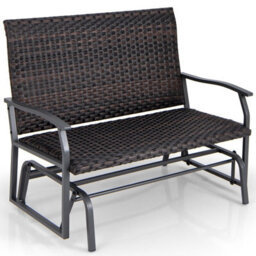 Gainoom Outdoor Glider Bench 2-Person Rattan Rocking Chair Garden Loveseat