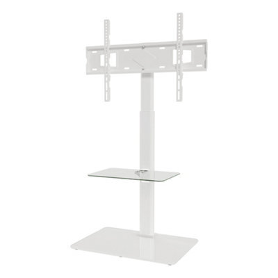 Avf Loft Freestanding Column Tv Stand With Swivel Mount & Glass Shelf For 32-70 Inch Tvs Up To 30Kg - White & Clear Glass - image 1