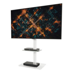 Avf Loft Freestanding Column Tv Stand With Swivel Mount & Glass Shelf For 32-70 Inch Tvs Up To 30Kg - White & Clear Glass - thumbnail 2
