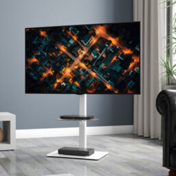 Avf Loft Freestanding Column Tv Stand With Swivel Mount & Glass Shelf For 32-70 Inch Tvs Up To 30Kg - White & Clear Glass - thumbnail 3
