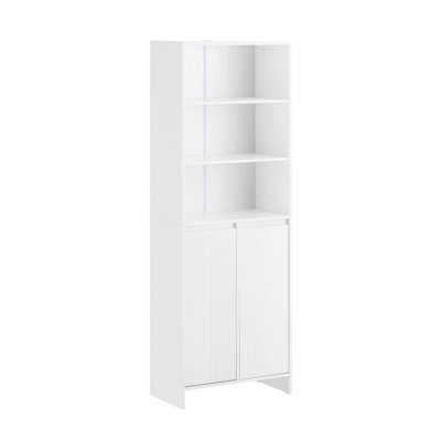 Sobuy Bzr155-W,tall Bathroom Storage Cabinet With Laundry Basket Slim Free Standing With Doors & Open Shelves,white - image 1
