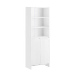 Sobuy Bzr155-W,tall Bathroom Storage Cabinet With Laundry Basket Slim Free Standing With Doors & Open Shelves,white