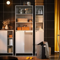 Sobuy Bzr155-W,tall Bathroom Storage Cabinet With Laundry Basket Slim Free Standing With Doors & Open Shelves,white - thumbnail 2