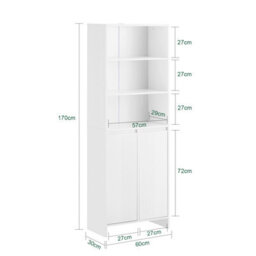 Sobuy Bzr155-W,tall Bathroom Storage Cabinet With Laundry Basket Slim Free Standing With Doors & Open Shelves,white - thumbnail 3