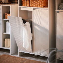 Sobuy Bzr155-W,tall Bathroom Storage Cabinet With Laundry Basket Slim Free Standing With Doors & Open Shelves,white - thumbnail 6