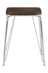 Orsina Sturdy And Reliable Chrome Metal And Elm Small Wood Stool, Small Square Stool, Accent Wooden Stool For Home - thumbnail 8