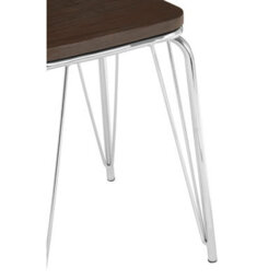 Orsina Sturdy And Reliable Chrome Metal And Elm Small Wood Stool, Small Square Stool, Accent Wooden Stool For Home - thumbnail 5