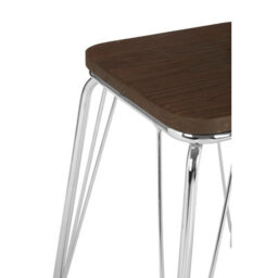 Orsina Sturdy And Reliable Chrome Metal And Elm Small Wood Stool, Small Square Stool, Accent Wooden Stool For Home - thumbnail 4