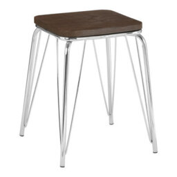 Orsina Sturdy And Reliable Chrome Metal And Elm Small Wood Stool, Small Square Stool, Accent Wooden Stool For Home - thumbnail 2