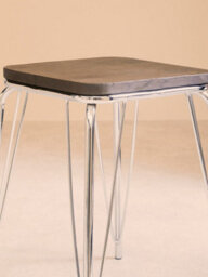 Orsina Sturdy And Reliable Chrome Metal And Elm Small Wood Stool, Small Square Stool, Accent Wooden Stool For Home - thumbnail 7