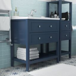GoodHome Perma Satin Blue Freestanding Bathroom Vanity Unit (H) 806mm (W) 800mm - thumbnail 9