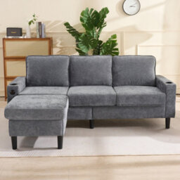 Abrihome L-Shaped Couch Sofa, Corner Sofa 3 Seater Sofa, Sectional Sofa Couches With Usb, Cup Holder, For Apartment Living Room, Grey - thumbnail 8