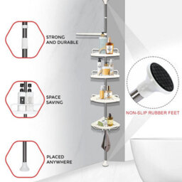 Crystals 4-Tier Telescopic Corner Shower Caddy Bathroom Wall Shelf & Storage Organizer Silver - thumbnail 3