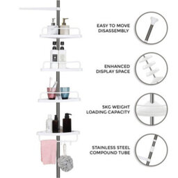Crystals 4-Tier Telescopic Corner Shower Caddy Bathroom Wall Shelf & Storage Organizer Silver - thumbnail 2