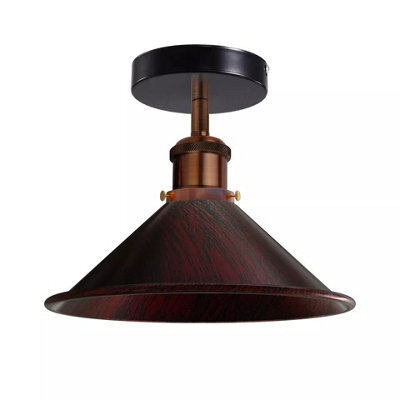 Flush Mount Lighting Metal E27 Ceiling Light Fixtures For Bedroom Livingroom Kitchen 22Cm Cone Shade Rustic Red Lamp - image 1