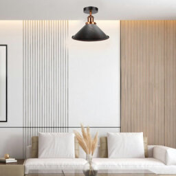 Flush Mount Lighting Metal E27 Ceiling Light Fixtures For Bedroom Livingroom Kitchen 22Cm Cone Shade Rustic Red Lamp - thumbnail 2