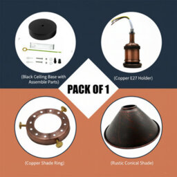 Flush Mount Lighting Metal E27 Ceiling Light Fixtures For Bedroom Livingroom Kitchen 22Cm Cone Shade Rustic Red Lamp - thumbnail 7