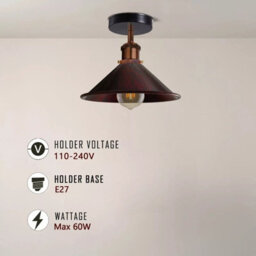Flush Mount Lighting Metal E27 Ceiling Light Fixtures For Bedroom Livingroom Kitchen 22Cm Cone Shade Rustic Red Lamp - thumbnail 4