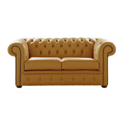 Chesterfield 2 Seater Shelly Parchment Leather Sofa Settee Bespoke In Classic Style - image 1