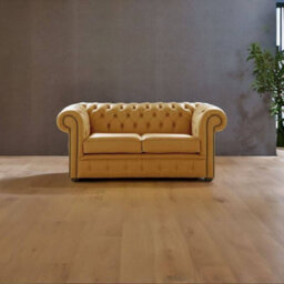 Chesterfield 2 Seater Shelly Parchment Leather Sofa Settee Bespoke In Classic Style - thumbnail 3