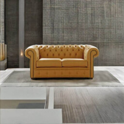 Chesterfield 2 Seater Shelly Parchment Leather Sofa Settee Bespoke In Classic Style - thumbnail 2