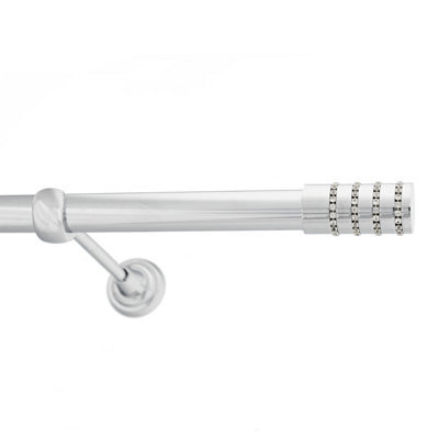 Toolty Chrome Metal Curtain Pole 25mm With Finials Rod Classic Brackets Roseti 195Cm