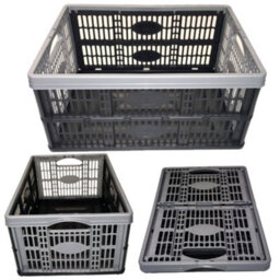 KetoPlastics Folding Crate Silver / Black Fold Flat Plastic Boxes For Home Organisation, Laundry, Shopping, Car, Garage & Wardrobe Pack Of 2 - thumbnail 3