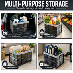 KetoPlastics Folding Crate Silver / Black Fold Flat Plastic Boxes For Home Organisation, Laundry, Shopping, Car, Garage & Wardrobe Pack Of 2 - thumbnail 2