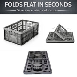 KetoPlastics Folding Crate Silver / Black Fold Flat Plastic Boxes For Home Organisation, Laundry, Shopping, Car, Garage & Wardrobe Pack Of 2 - thumbnail 7