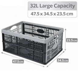 KetoPlastics Folding Crate Silver / Black Fold Flat Plastic Boxes For Home Organisation, Laundry, Shopping, Car, Garage & Wardrobe Pack Of 2 - thumbnail 4