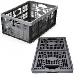 KetoPlastics Folding Crate Silver / Black Fold Flat Plastic Boxes For Home Organisation, Laundry, Shopping, Car, Garage & Wardrobe Pack Of 2