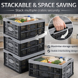 KetoPlastics Folding Crate Silver / Black Fold Flat Plastic Boxes For Home Organisation, Laundry, Shopping, Car, Garage & Wardrobe Pack Of 2 - thumbnail 6