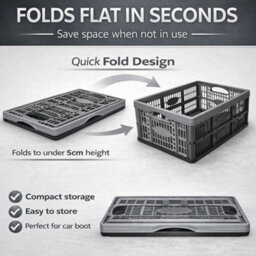 KetoPlastics Folding Crate Silver / Black Fold Flat Plastic Boxes For Home Organisation, Laundry, Shopping, Car, Garage & Wardrobe Pack Of 2 - thumbnail 5