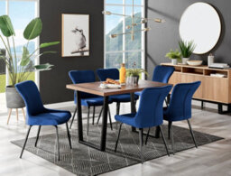 Furniturebox Kylo Brown Rectangular Wood Effect Dining Table & 6 Blue Velvet Nora Black Leg Chairs - thumbnail 1