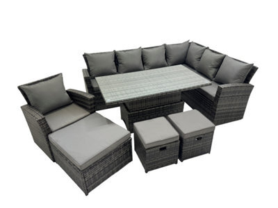 Fimous 10 Seat Rattan Garden Furniture Corner Sofa Set Outdoor Adjustable Lifting Dining Or Coffee Table Set With 3 Footstools - image 1