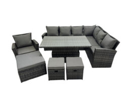 Fimous 10 Seat Rattan Garden Furniture Corner Sofa Set Outdoor Adjustable Lifting Dining Or Coffee Table Set With 3 Footstools - thumbnail 2