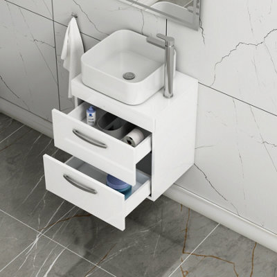 Royal Bathrooms 500mm Wall Hung Vanity Unit 2 Drawer Gloss White & Elena Countertop Basin - image 1