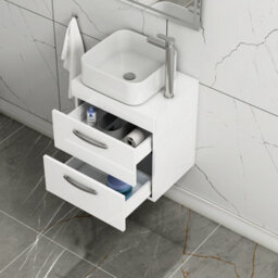 Royal Bathrooms 500mm Wall Hung Vanity Unit 2 Drawer Gloss White & Elena Countertop Basin - thumbnail 3