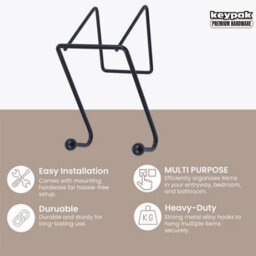 Keypak 2 Hook Over The Door Hanger Matte Black 15Cm  Metal Door Hook For Towels, Coats, Hats - Ideal For Bathroom & Bedroom - thumbnail 2