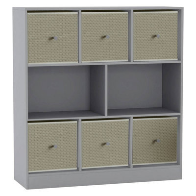 Urbn-Living Grey, Beige - Asymmetrical 8 Cube Bookcase Unit W/ 6 Drawer Inserts - image 1