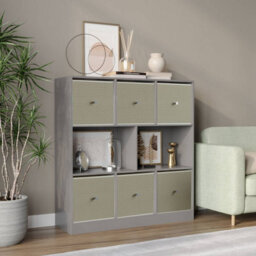 Urbn-Living Grey, Beige - Asymmetrical 8 Cube Bookcase Unit W/ 6 Drawer Inserts - thumbnail 2