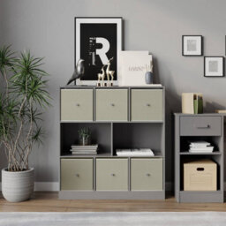 Urbn-Living Grey, Beige - Asymmetrical 8 Cube Bookcase Unit W/ 6 Drawer Inserts - thumbnail 3
