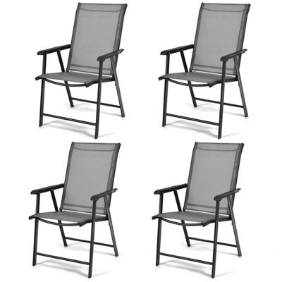 Costway Set Of 4 Folding Chairs In Fabric And Metal Garden Chairs-Grey - image 1