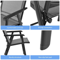 Costway Set Of 4 Folding Chairs In Fabric And Metal Garden Chairs-Grey - thumbnail 5